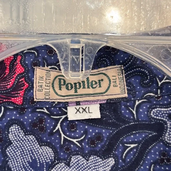 Popiler Purple Batik Men’s Button up SS Camp Shirt Men’s 2XL Beach Polynesian - Picture 3 of 7